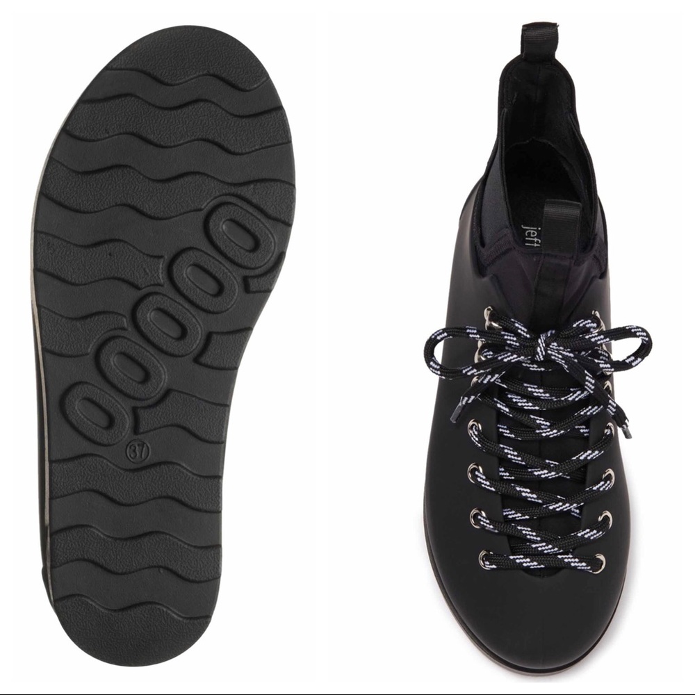 JEFFREY CAMPBELL ANKLE BOOTS LACE UP WATERPROOF BLACK BOOTIES A2C - Picture 9 of 12